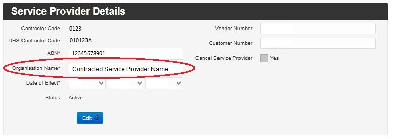 Image of HSO portal showing provider name.