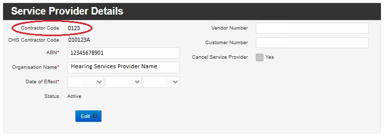 Image of HSO portal showing provider number.